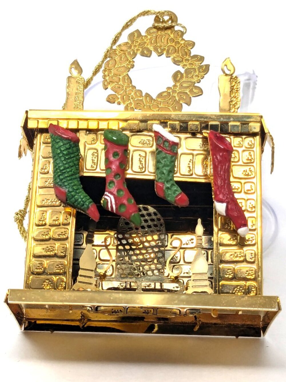 Danbury Mint Gold Ornament Festive Fireplace 23K electroplate Colored Stockings